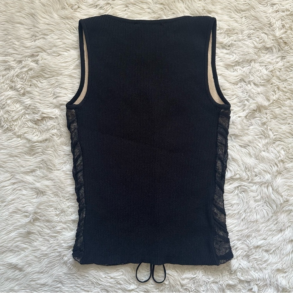 Bruno Manetti Top Sleeveless Tank Ruched Lace Up Front Black IT 44 Sz M - Picture 3 of 12